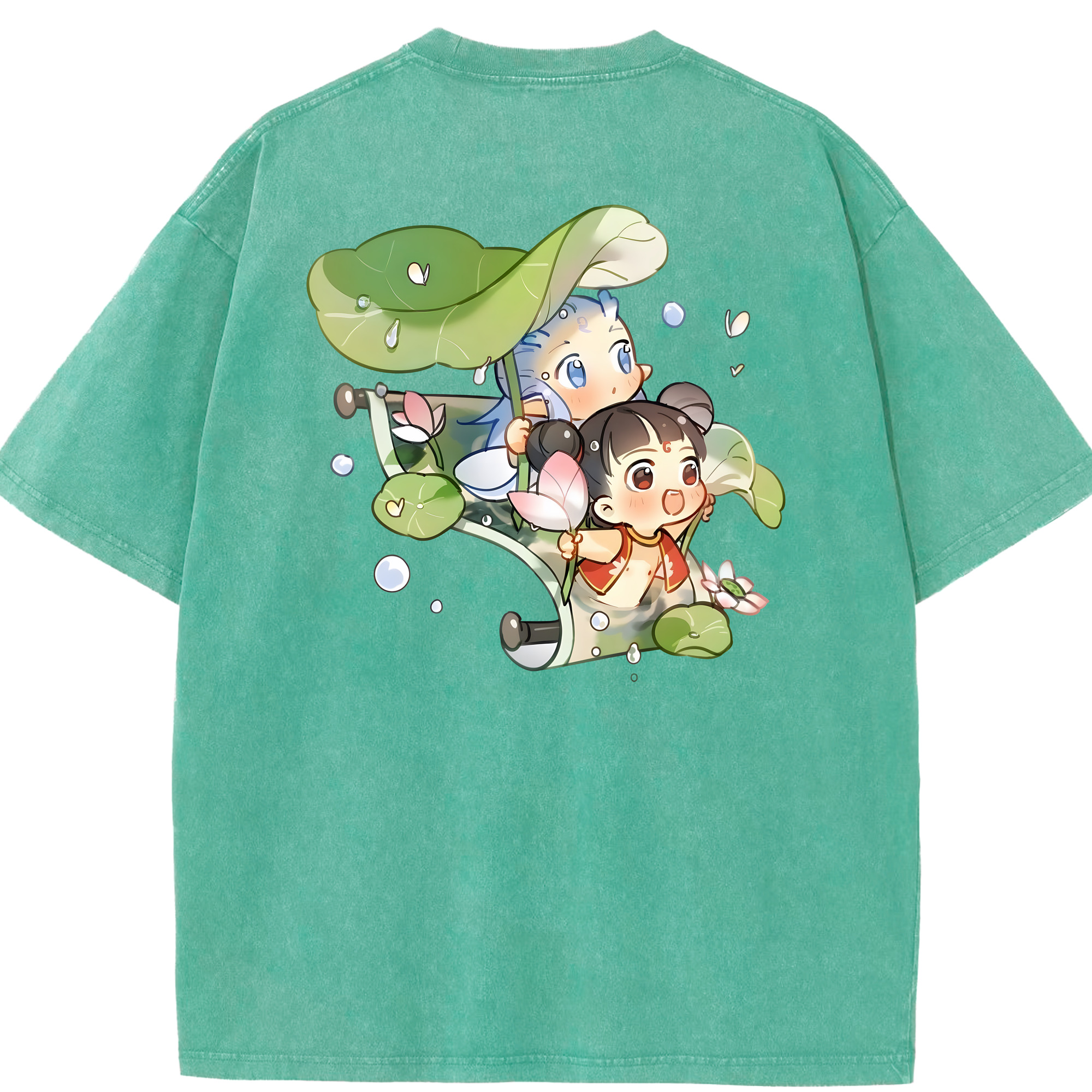 （画像用） Ne Zha 2 ナタ 魔童の大暴れ 綿100% ヴィンテージ風 半袖Tシャツ（背面プリント）